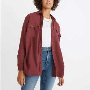 Flannel Flap-Pocket Oversized Ex-Boyfriend Shirt in Burgundy